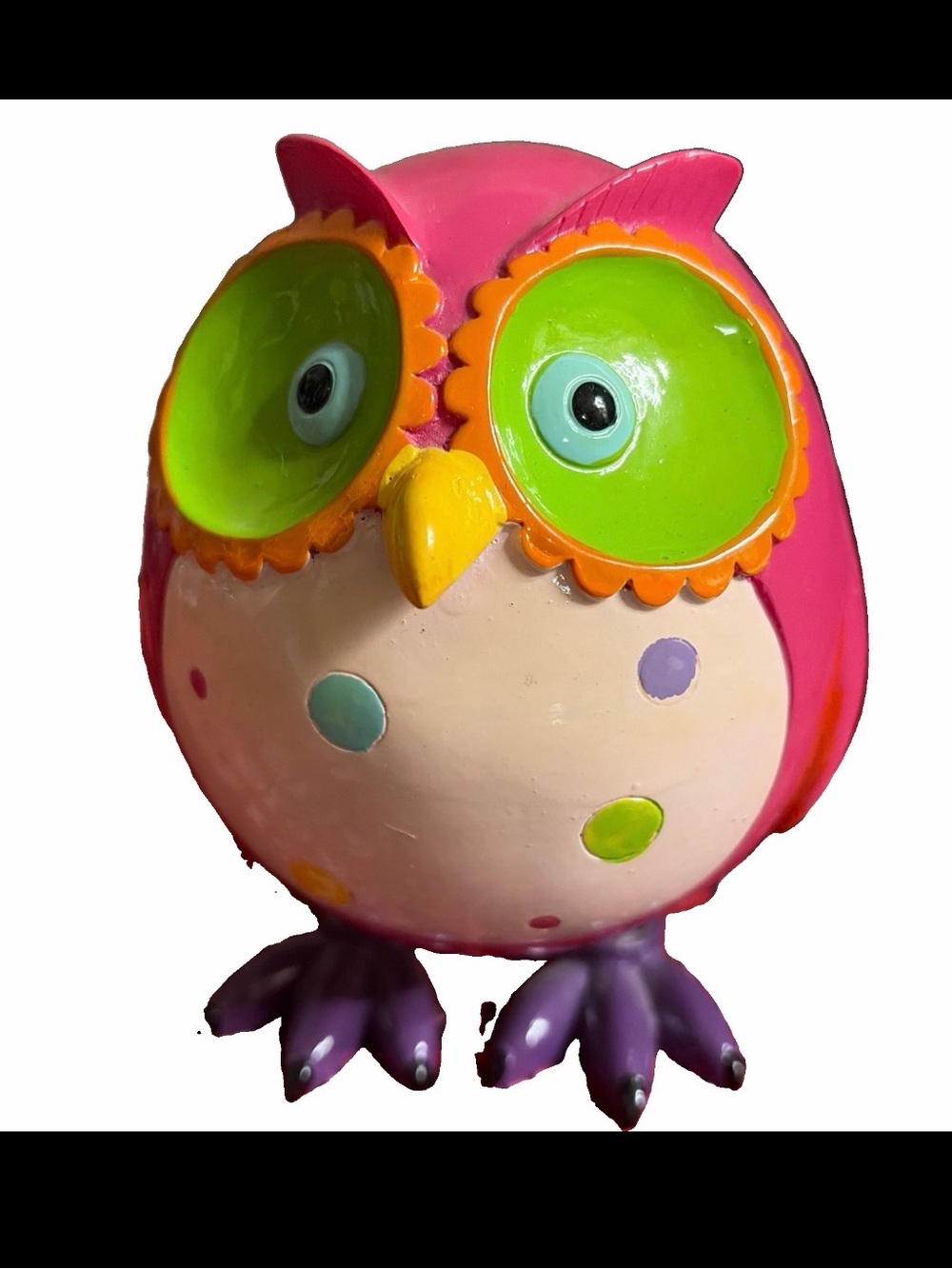 Funky pink purple owl piggy coin bank spring legs 6"